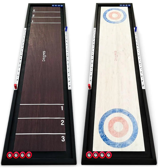SWOOC Games | 2-in-1 Shuffleboard and Curling | 100% Solid Wood Shuffleboard Table (4ft) | 5+ Games Included | Tabletop Games for Adults & Kids | Board Game Table Top Games | Bar Games | Indoor Games
